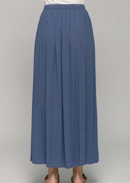 Steel Blue Tie Front Maxi Skirt Made in USA