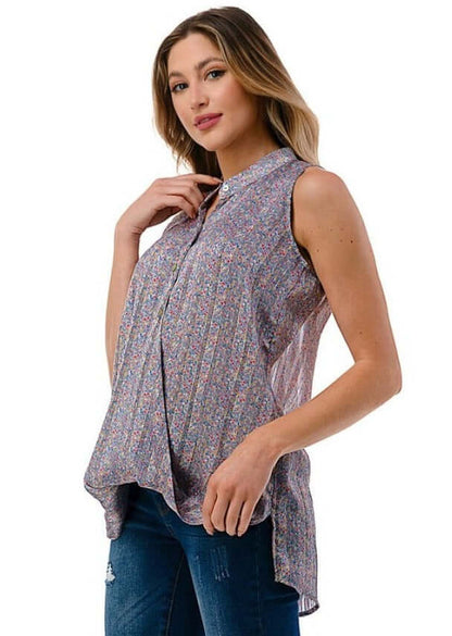 Sheer Back High Low Floral Surplice Top