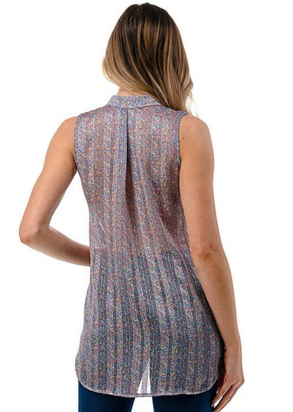 Sheer Back High Low Floral Surplice Top
