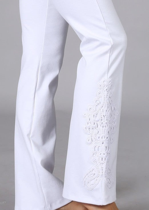White Pants with Crochet Detail Made in USA