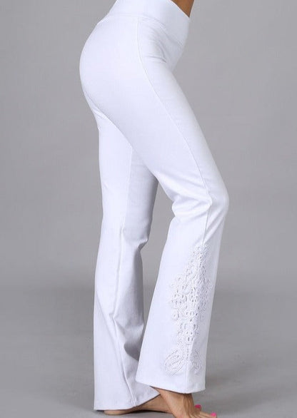 White Pants with Crochet Detail Made in USA