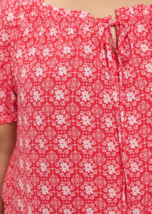 Red Floral Print Peasant Blouse in Plus Size Made in USA