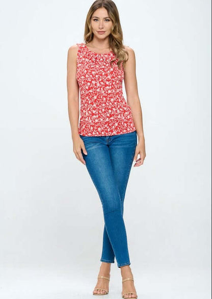 Radiant in Red Floral Sleeveless Top Made in USA