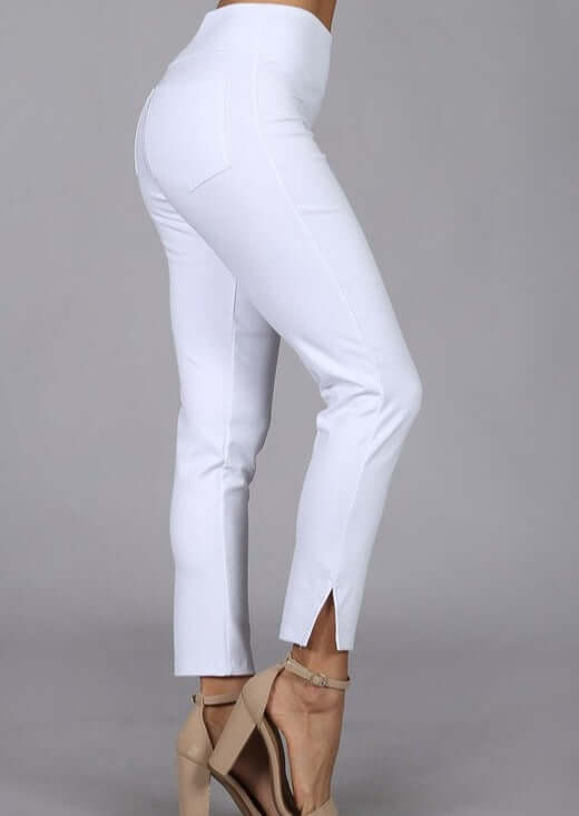 Cropped Stretch Pants with Side Slit Made in USA