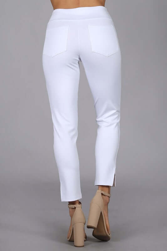 Cropped Stretch Pants with Side Slit Made in USA