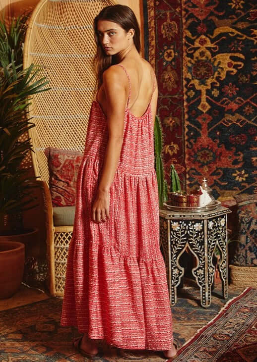 Lace Contrast Tiered Maxi Dress