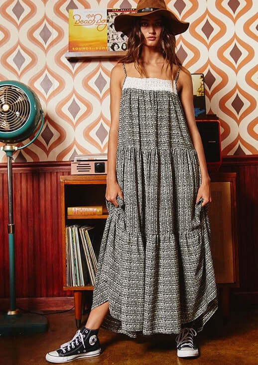 Lace Contrast Tiered Maxi Dress