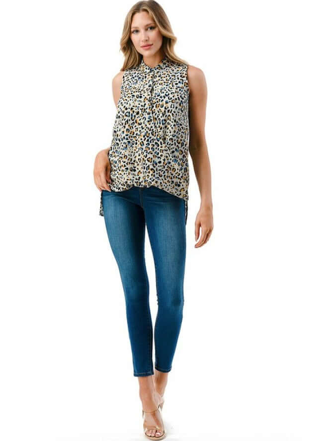 Textured Animal Print Surplice Top