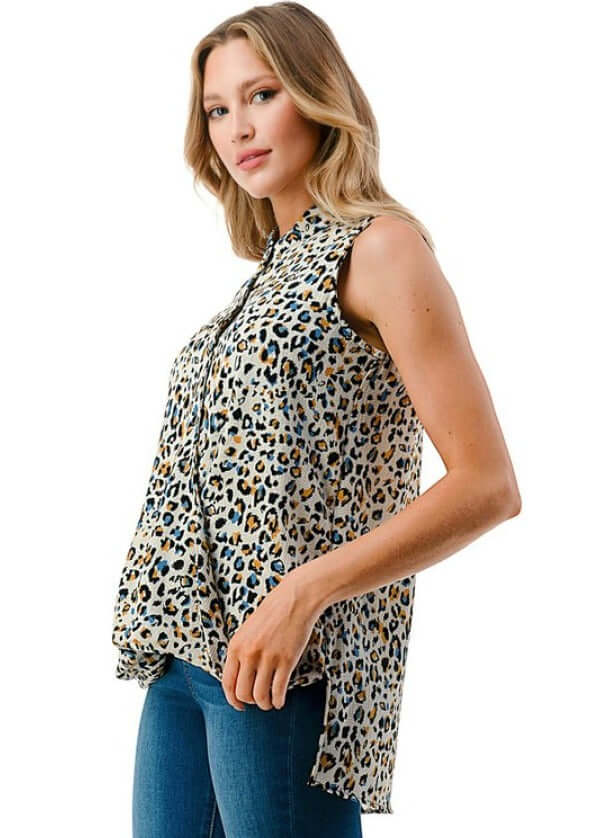 Textured Animal Print Surplice Top