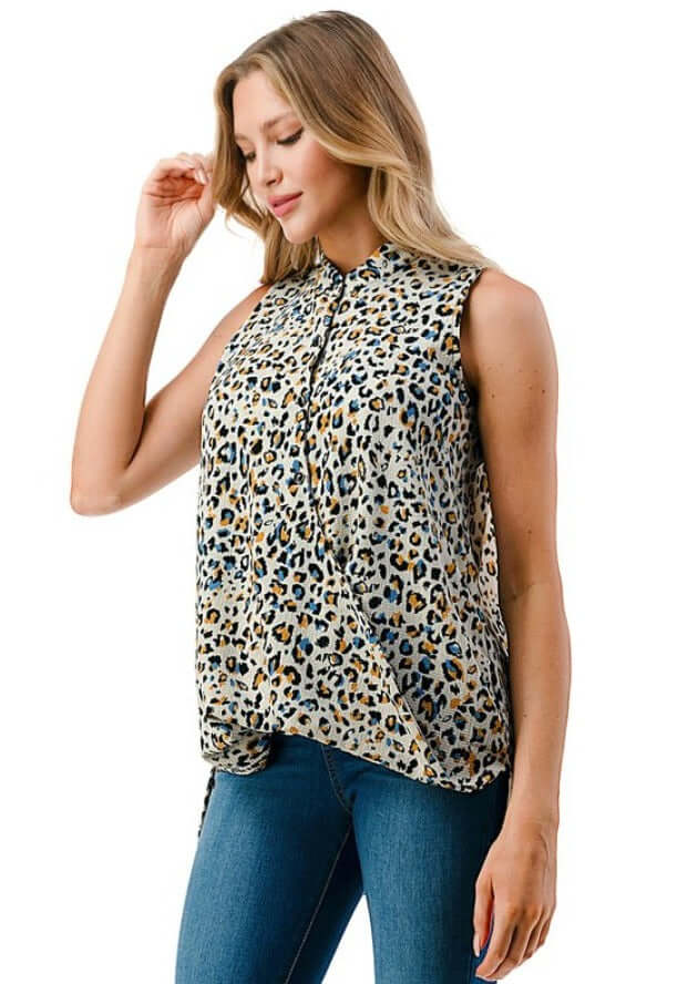 Textured Animal Print Surplice Top