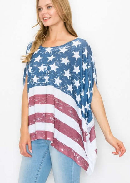 American Flag Print Oversized Poncho Made in USA