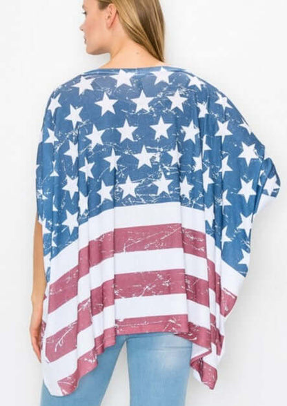 American Flag Print Oversized Poncho Made in USA