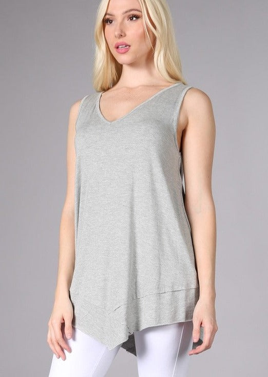Flattering Sleeveless Tunic Heather Grey Made in USA