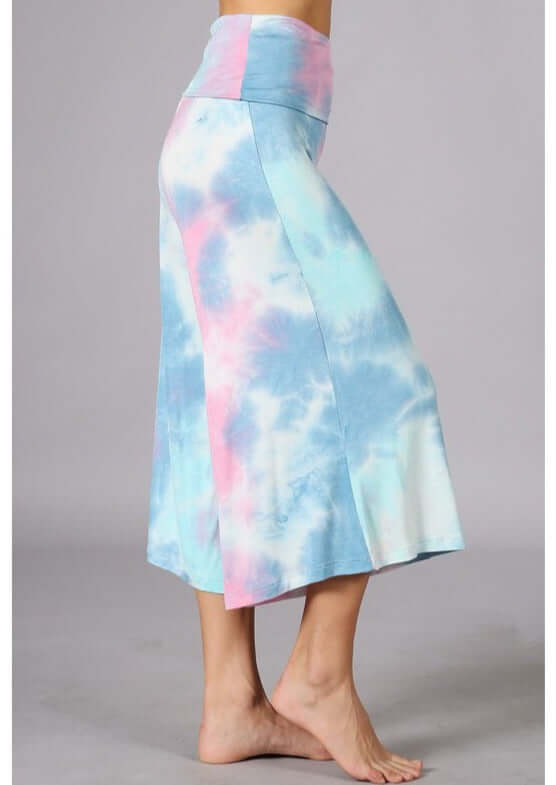 Summer Comfort Tie Dye Fold Over Waist Gaucho Pants Made in USA