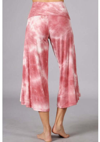 Summer Comfort Tie Dye Fold Over Waist Gaucho Pants Made in USA