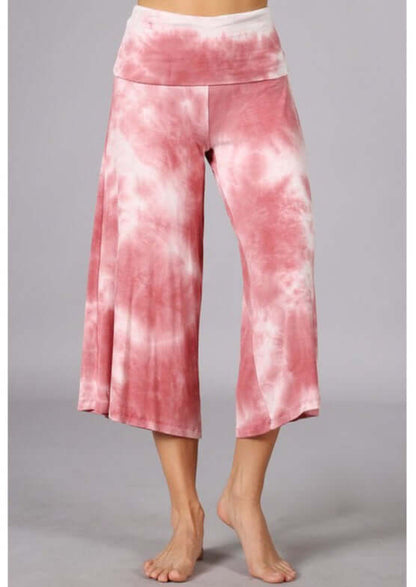 Summer Comfort Tie Dye Fold Over Waist Gaucho Pants Made in USA