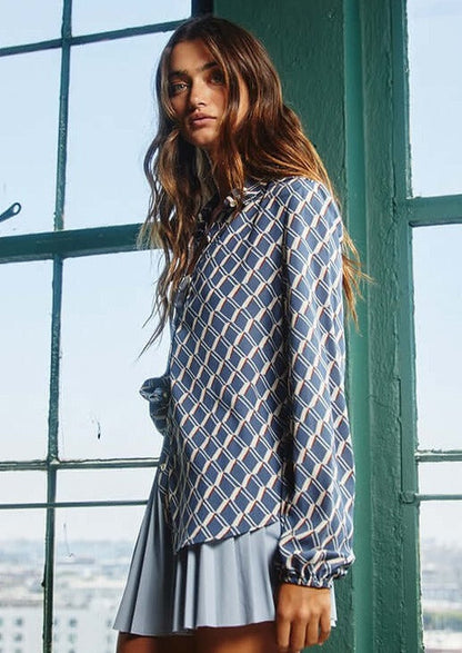 Business as Usual French Blue Retro Design Blouse