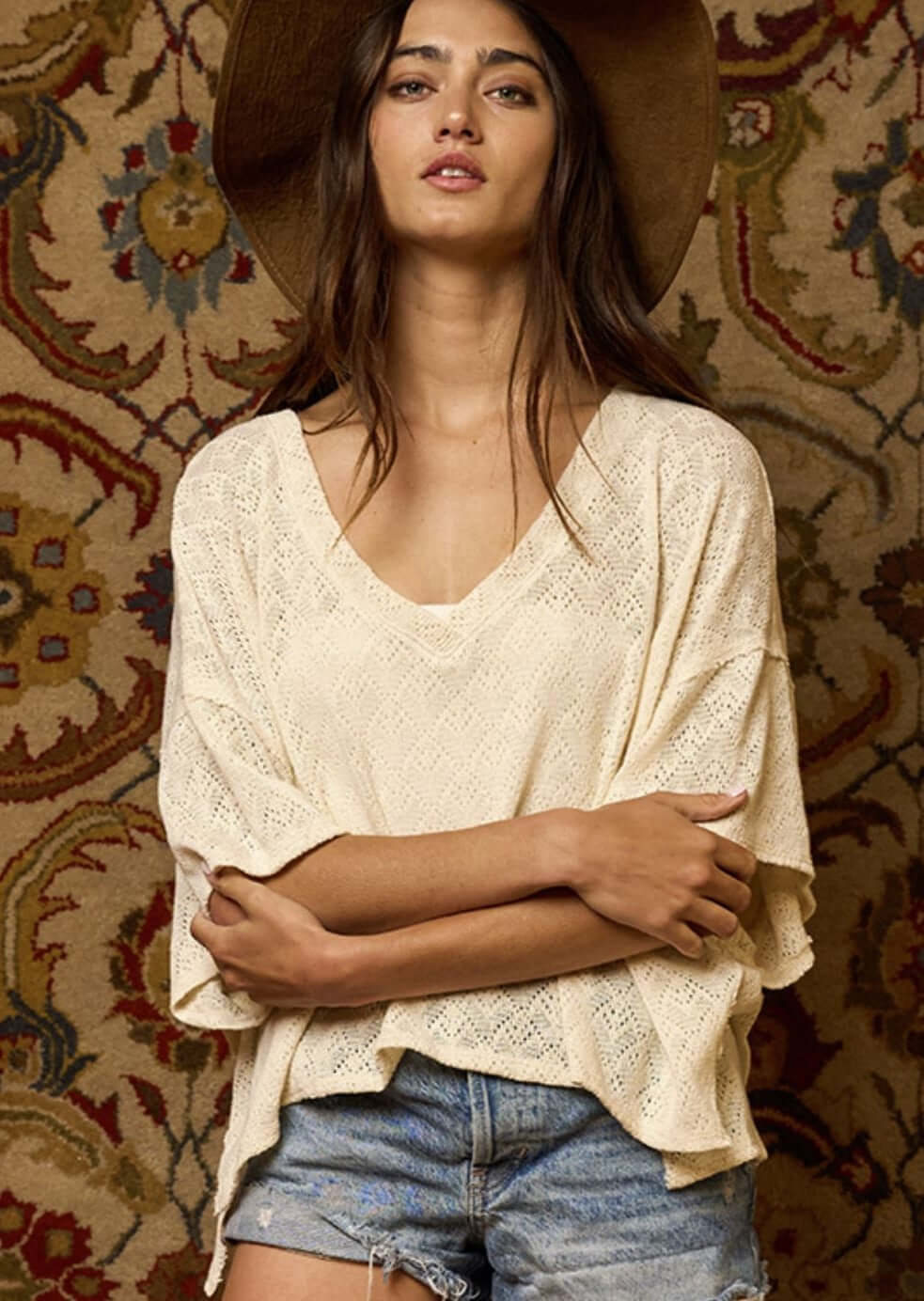 Loose Knit Design Accent Top Made in USA