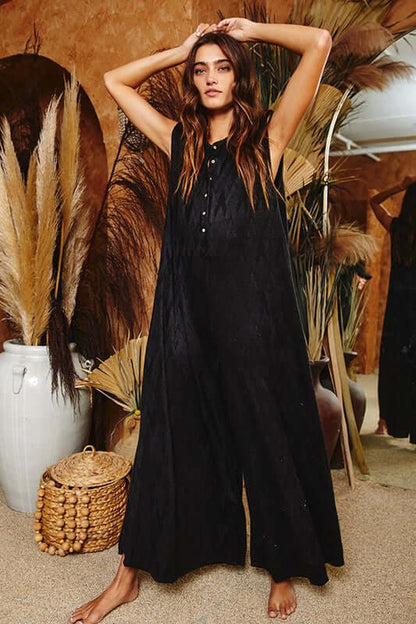 Chevron Textured Brushed Knit Jumpsuit