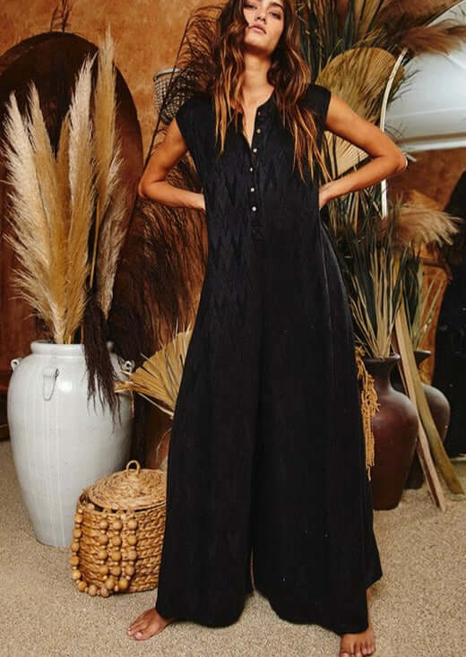 Chevron Textured Brushed Knit Jumpsuit