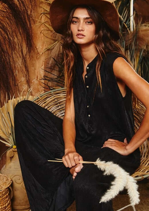 Chevron Textured Brushed Knit Jumpsuit