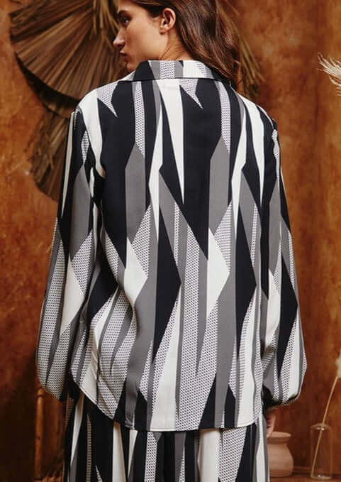 Business as Usual Geometric Design Button Down Blouse