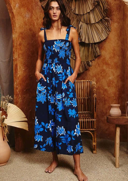 Tropical Blues Floral Print Jumpsuit