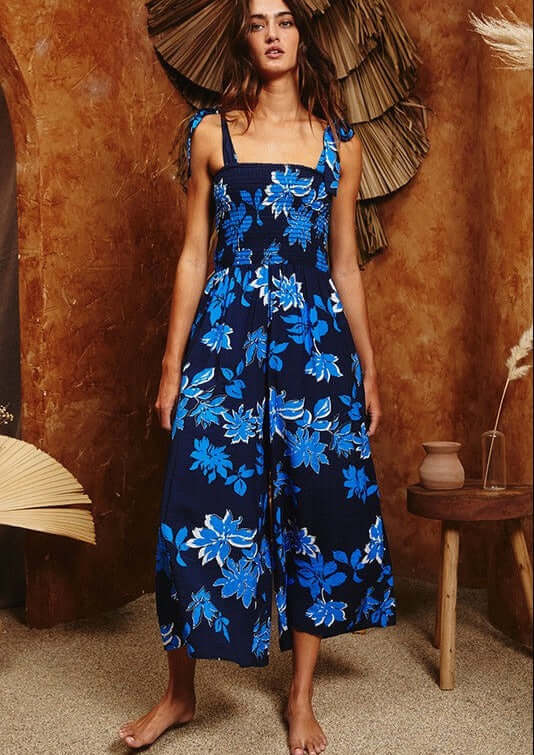 Tropical Blues Floral Print Jumpsuit