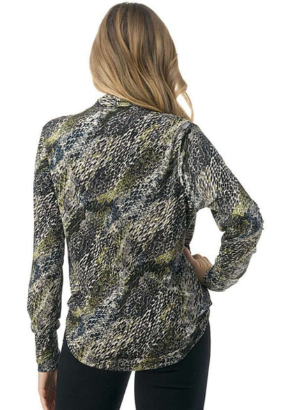 Olive Snake Print Fashion Surplice Top