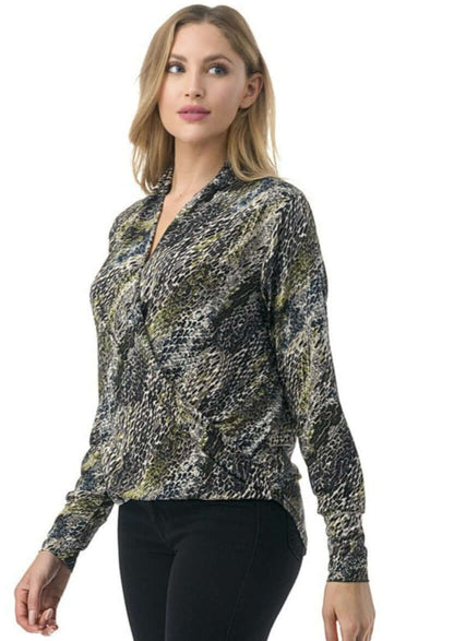 Olive Snake Print Fashion Surplice Top