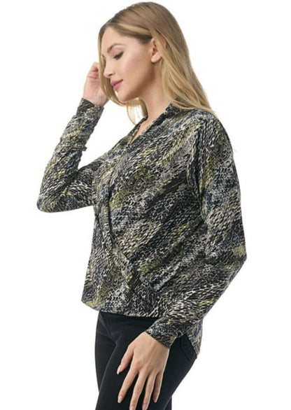 Olive Snake Print Fashion Surplice Top