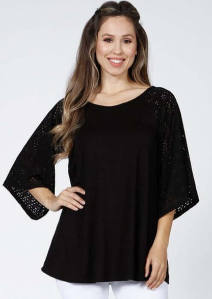 Black Raglan with Eyelet Bell Sleeves Made in USA