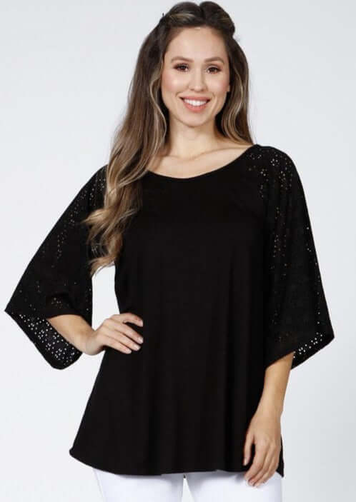 Black Raglan with Eyelet Bell Sleeves Made in USA