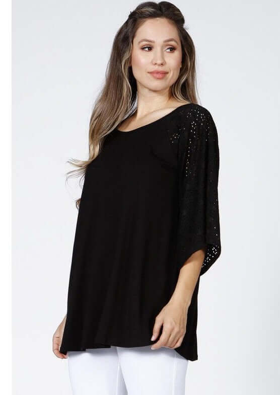 Black Raglan with Eyelet Bell Sleeves Made in USA