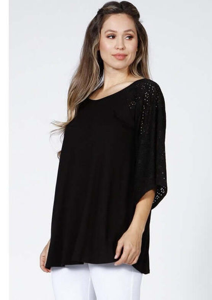 Black Raglan with Eyelet Bell Sleeves Made in USA