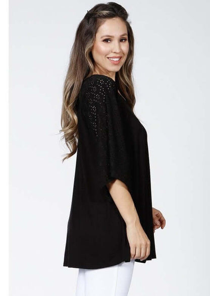 Black Raglan with Eyelet Bell Sleeves Made in USA