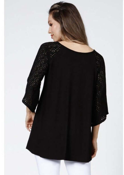 Black Raglan with Eyelet Bell Sleeves Made in USA