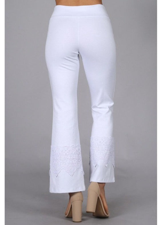 Stand Out Cropped Flare Pants with Crochet Detail Made in USA