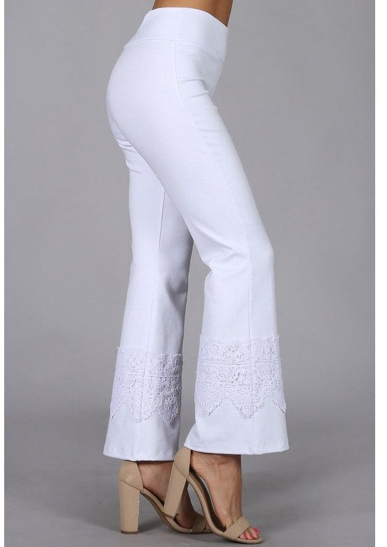 Stand Out Cropped Flare Pants with Crochet Detail Made in USA