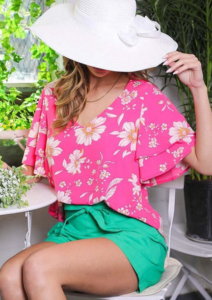 Flattering Fuchsia Tulip Sleeve Top Made in USA