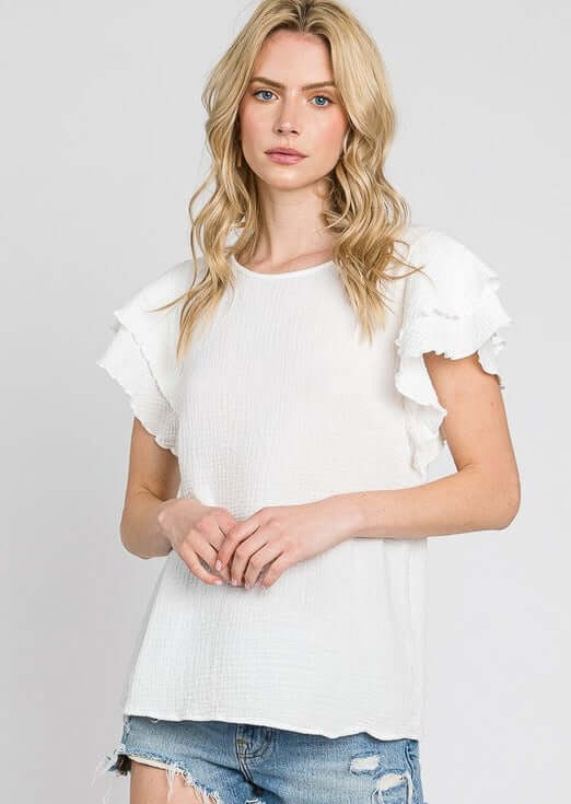 Dolled Up Double Ruffled Sleeve Top Made in USA