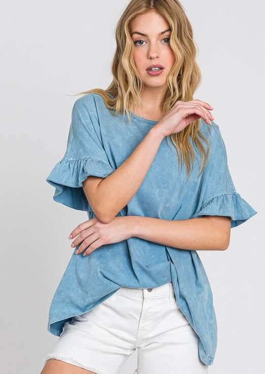 All Day Ruffled Sleeve Tee Made in USA