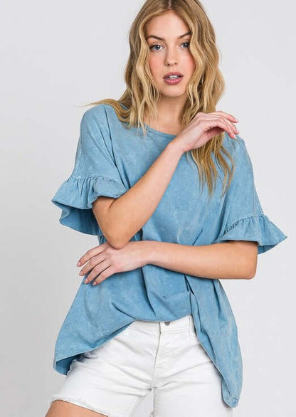 All Day Ruffled Sleeve Tee Made in USA