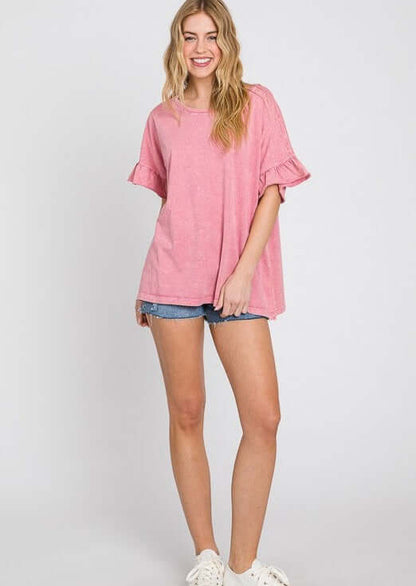 All Day Ruffled Sleeve Tee Made in USA