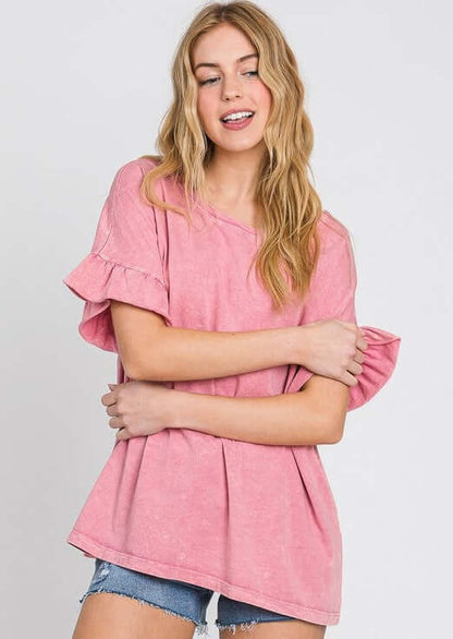 All Day Ruffled Sleeve Tee Made in USA