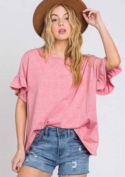 All Day Ruffled Sleeve Tee Made in USA