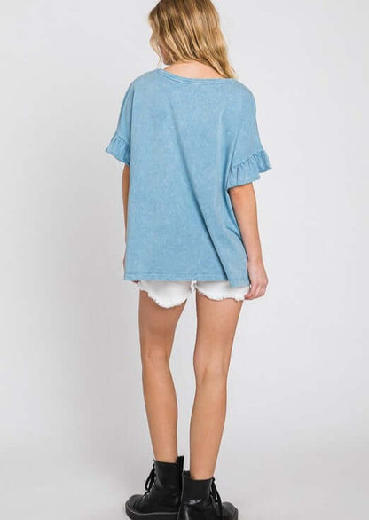 All Day Ruffled Sleeve Tee Made in USA