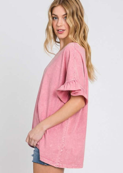 All Day Ruffled Sleeve Tee Made in USA