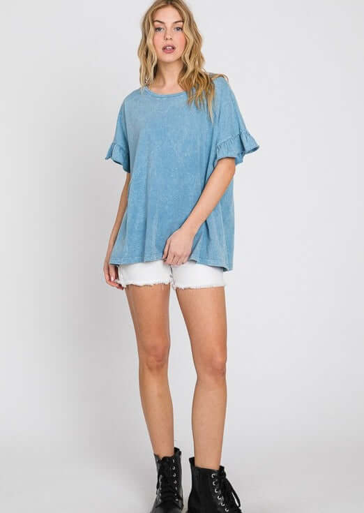 All Day Ruffled Sleeve Tee Made in USA