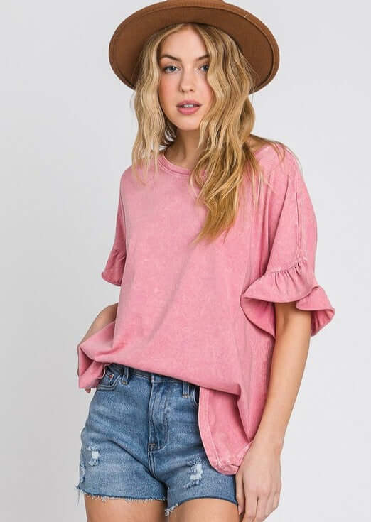 All Day Ruffled Sleeve Tee Made in USA